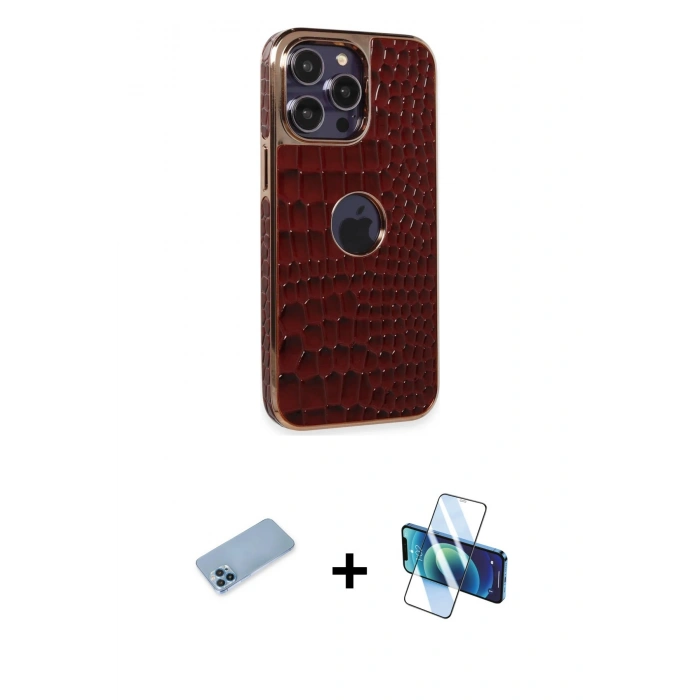 MARSİLYAN™- iPhone 13 Pro Max Kılıf Ufuk Form Prime - Siyah 3D Antistatik Cam Ekran Koruyucu + Shine Kamera Lens Koruma Cam - MI