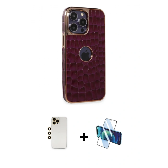 MARSİLYAN™- iPhone 13 Pro Max Kılıf Ufuk Form Prime - Siyah 3D Antistatik Cam Ekran Koruyucu + Shine Kamera Lens - GD