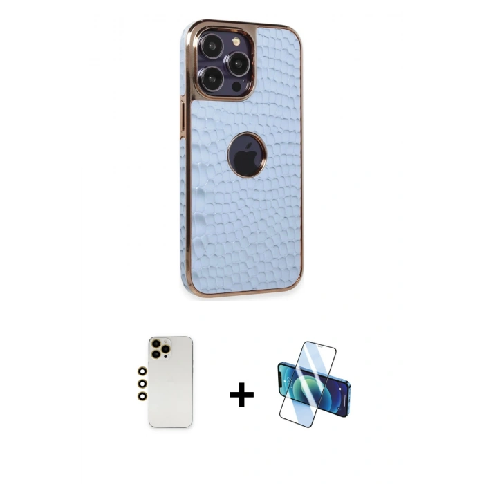 MARSİLYAN™- iPhone 13 Pro Max Kılıf Ufuk Form Prime - Siyah 3D Antistatik Cam Ekran Koruyucu + Shine Kamera Lens - GD
