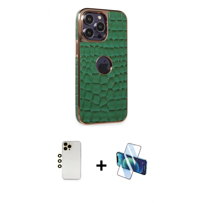 MARSİLYAN™- iPhone 13 Pro Max Kılıf Ufuk Form Prime - Siyah 3D Antistatik Cam Ekran Koruyucu + Shine Kamera Lens - GD