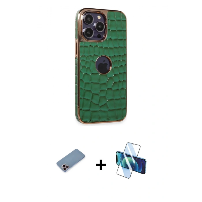 MARSİLYAN™- iPhone 13 Pro Max Kılıf Ufuk Form Prime - Siyah 3D Antistatik Cam Ekran Koruyucu + Shine Kamera Lens Koruma Cam - PE