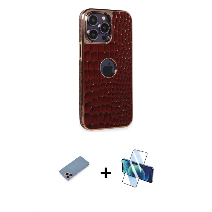 MARSİLYAN™- iPhone 13 Pro Max Kılıf Ufuk Form Prime - Siyah 3D Antistatik Cam Ekran Koruyucu + Shine Kamera Lens Koruma Cam - PE