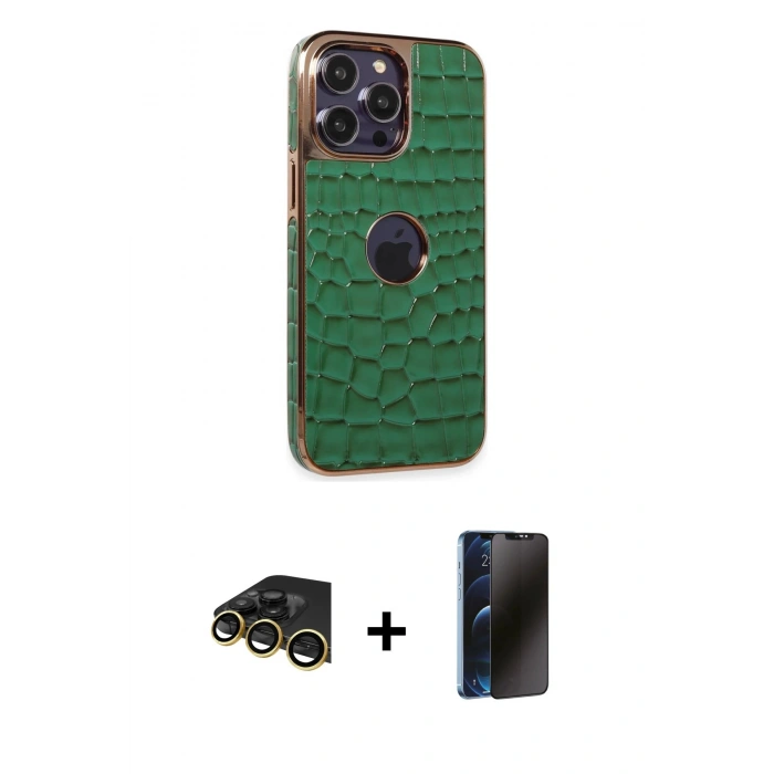 MARSİLYAN™- iPhone 13 Pro Max Kılıf Ufuk Form Prime - Siyah 3D Antistatik Hayalet Cam Ekran Koruyucu + Raze Metal Kamera Lens - GD