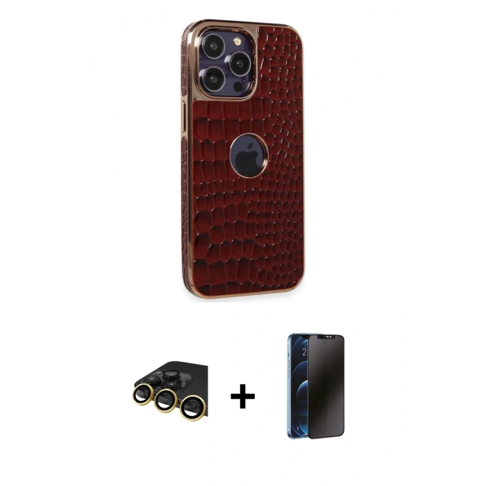 MARSİLYAN™- iPhone 13 Pro Max Kılıf Ufuk Form Prime - Siyah 3D Antistatik Hayalet Cam Ekran Koruyucu + Raze Metal Kamera Lens - GD