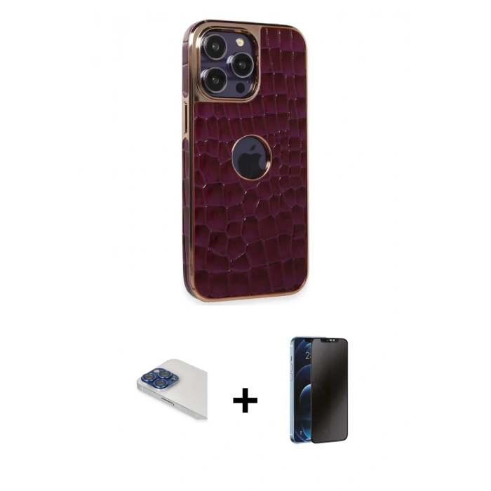 MARSİLYAN™- iPhone 13 Pro Max Kılıf Ufuk Form Prime - Siyah 3D Antistatik Hayalet Cam Ekran Koruyucu + Pers Alüminyum Kamera Lens - LT