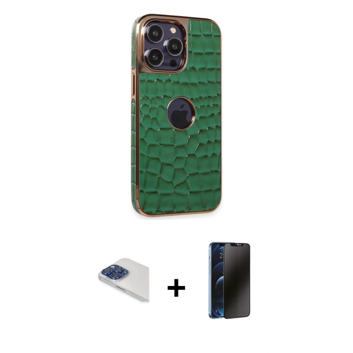 MARSİLYAN™- iPhone 13 Pro Max Kılıf Ufuk Form Prime - Siyah 3D Antistatik Hayalet Cam Ekran Koruyucu + Pers Alüminyum Kamera Lens - LT