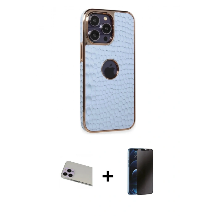 MARSİLYAN™- iPhone 13 Pro Max Kılıf Ufuk Form Prime - Siyah 3D Antistatik Hayalet Cam Ekran Koruyucu + Rainbow Kamera Lens Koruma Cam - MR