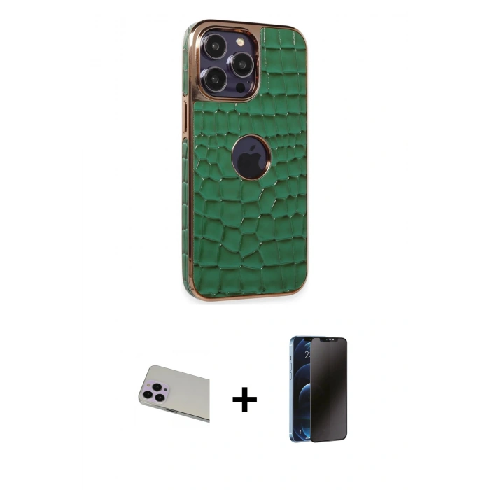 MARSİLYAN™- iPhone 13 Pro Max Kılıf Ufuk Form Prime - Siyah 3D Antistatik Hayalet Cam Ekran Koruyucu + Rainbow Kamera Lens Koruma Cam - MR