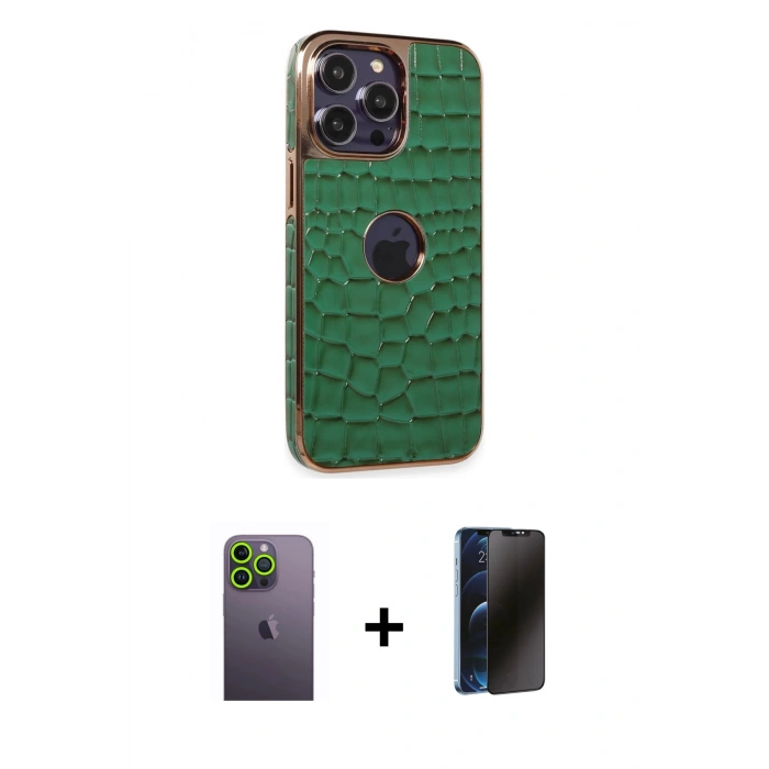 MARSİLYAN™- iPhone 13 Pro Max Kılıf Ufuk Form Prime - Siyah 3D Antistatik Hayalet Cam Ekran Koruyucu + Neon Fosforlu Kamera Lens - YL