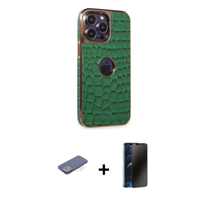 MARSİLYAN™- iPhone 13 Pro Max Kılıf Ufuk Form Prime - Siyah 3D Antistatik Hayalet Cam Ekran Koruyucu + Renkli Kamera Lens Koruma Cam - YL