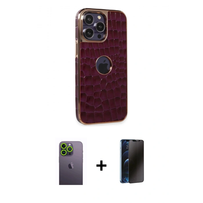 MARSİLYAN™- iPhone 13 Pro Max Kılıf Ufuk Form Prime - Siyah 3D Antistatik Hayalet Cam Ekran Koruyucu + Neon Fosforlu Kamera Lens - YL