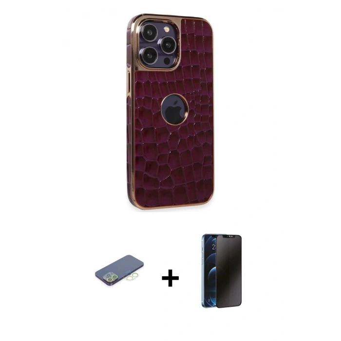 MARSİLYAN™- iPhone 13 Pro Max Kılıf Ufuk Form Prime - Siyah 3D Antistatik Hayalet Cam Ekran Koruyucu + Renkli Kamera Lens Koruma Cam - YL