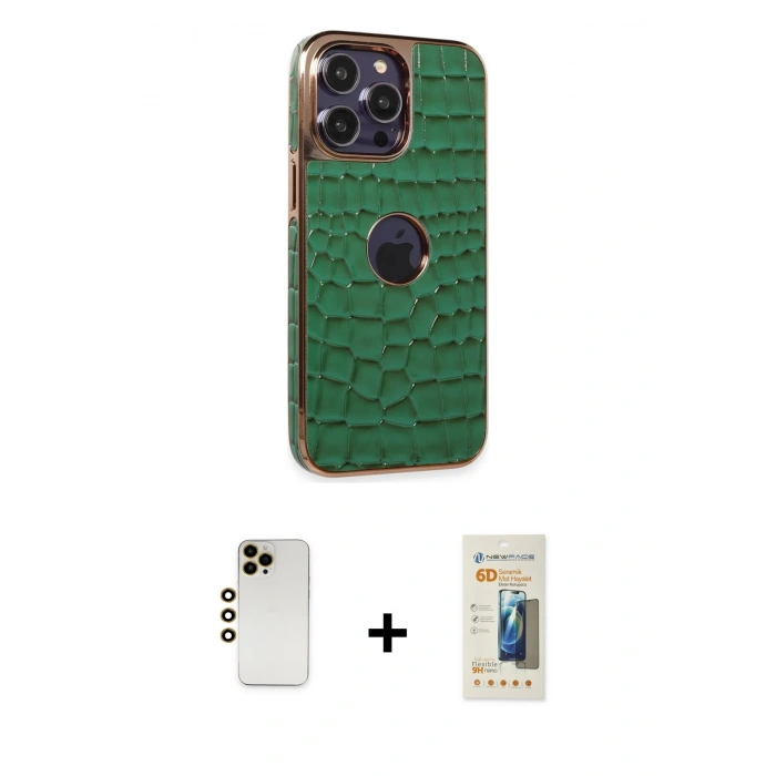 MARSİLYAN™- iPhone 13 Pro Max Kılıf Ufuk Form Prime - Siyah 6D Mat Seramik Hayalet Nano Ekran Koruyucu + Shine Kamera Lens - GD