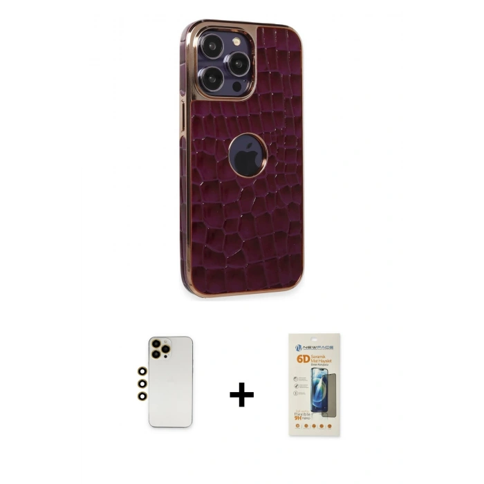 MARSİLYAN™- iPhone 13 Pro Max Kılıf Ufuk Form Prime - Siyah 6D Mat Seramik Hayalet Nano Ekran Koruyucu + Shine Kamera Lens - GD