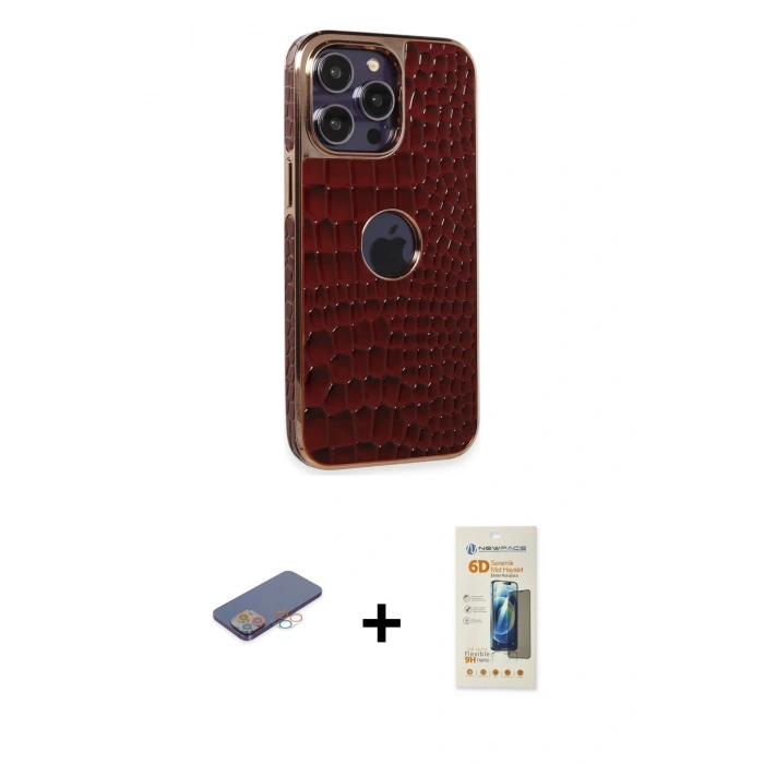 MARSİLYAN™- iPhone 13 Pro Max Kılıf Ufuk Form Prime - Siyah 6D Mat Seramik Hayalet Nano Ekran Koruyucu + Renkli Kamera Lens Koruma Cam - PE
