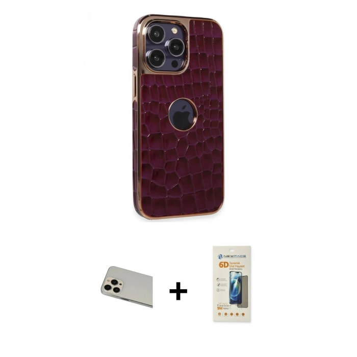 MARSİLYAN™- iPhone 13 Pro Max Kılıf Ufuk Form Prime - Siyah 6D Mat Seramik Hayalet Nano Ekran Koruyucu + Rainbow Kamera Lens Koruma Cam - REGD