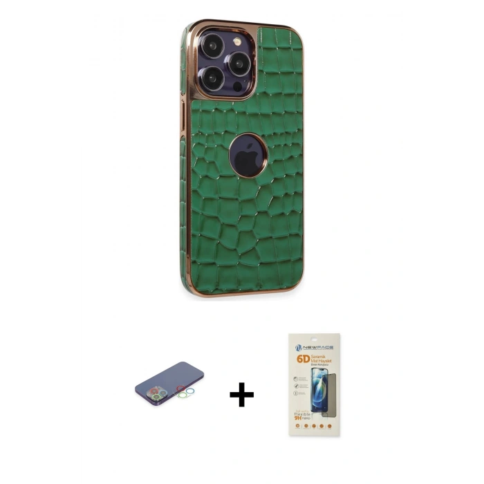 MARSİLYAN™- iPhone 13 Pro Max Kılıf Ufuk Form Prime - Siyah 6D Mat Seramik Hayalet Nano Ekran Koruyucu + Renkli Kamera Lens Koruma Cam - MI