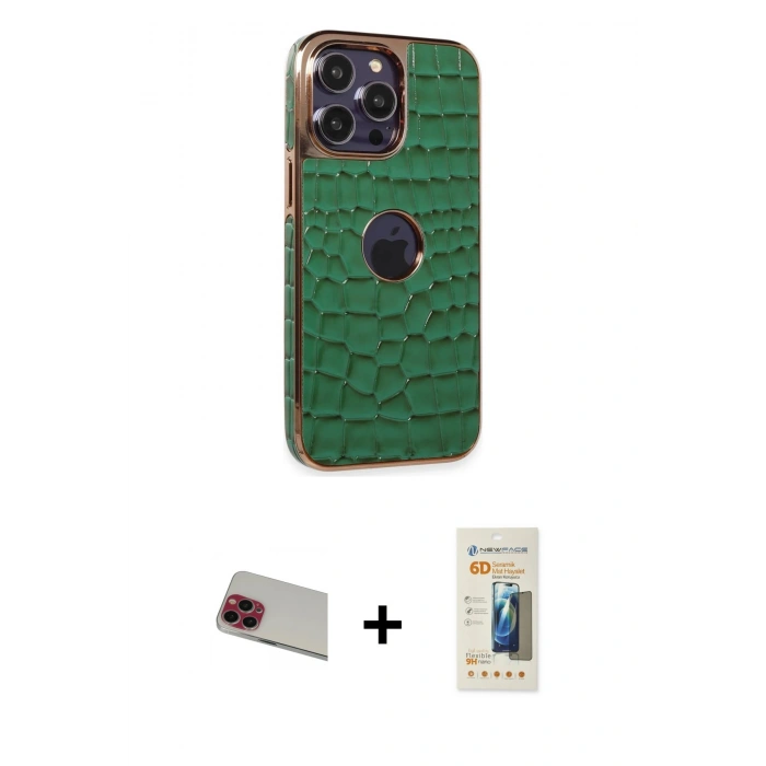 MARSİLYAN™- iPhone 13 Pro Max Kılıf Ufuk Form Prime - Siyah 6D Mat Seramik Hayalet Nano Ekran Koruyucu + Rainbow Kamera Lens Koruma Cam - KI
