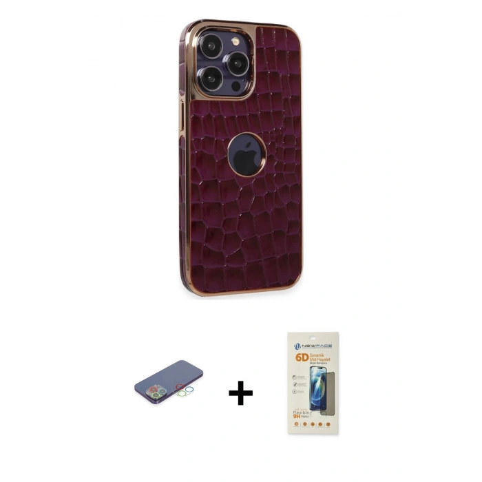 MARSİLYAN™- iPhone 13 Pro Max Kılıf Ufuk Form Prime - Siyah 6D Mat Seramik Hayalet Nano Ekran Koruyucu + Renkli Kamera Lens Koruma Cam - MI