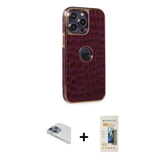MARSİLYAN™- iPhone 13 Pro Max Kılıf Ufuk Form Prime - Siyah 6D Mat Seramik Hayalet Nano Ekran Koruyucu + Pers Alüminyum Kamera Lens - SABE