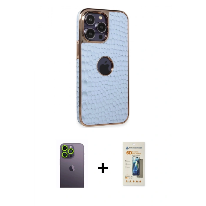 MARSİLYAN™- iPhone 13 Pro Max Kılıf Ufuk Form Prime - Siyah 6D Mat Seramik Hayalet Nano Ekran Koruyucu + Neon Fosforlu Kamera Lens - YL