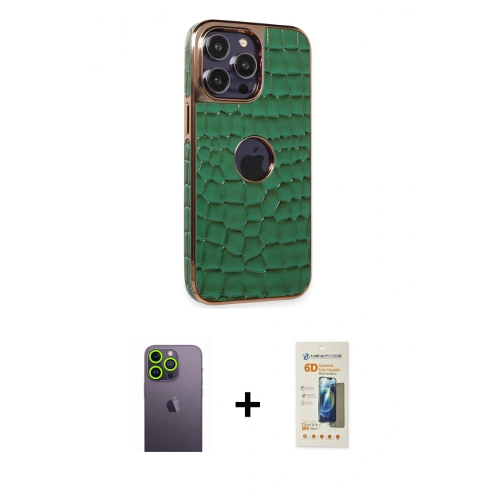 MARSİLYAN™- iPhone 13 Pro Max Kılıf Ufuk Form Prime - Siyah 6D Mat Seramik Hayalet Nano Ekran Koruyucu + Neon Fosforlu Kamera Lens - YL