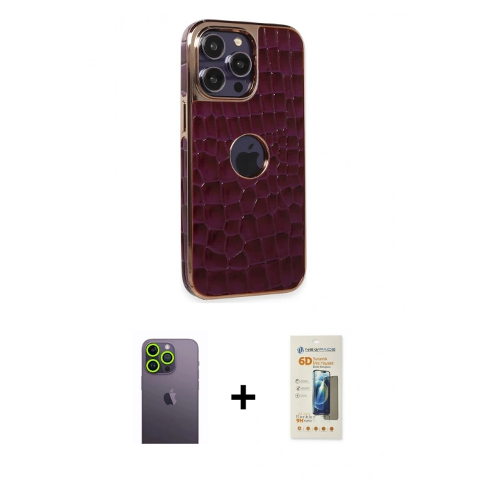 MARSİLYAN™- iPhone 13 Pro Max Kılıf Ufuk Form Prime - Siyah 6D Mat Seramik Hayalet Nano Ekran Koruyucu + Neon Fosforlu Kamera Lens - YL