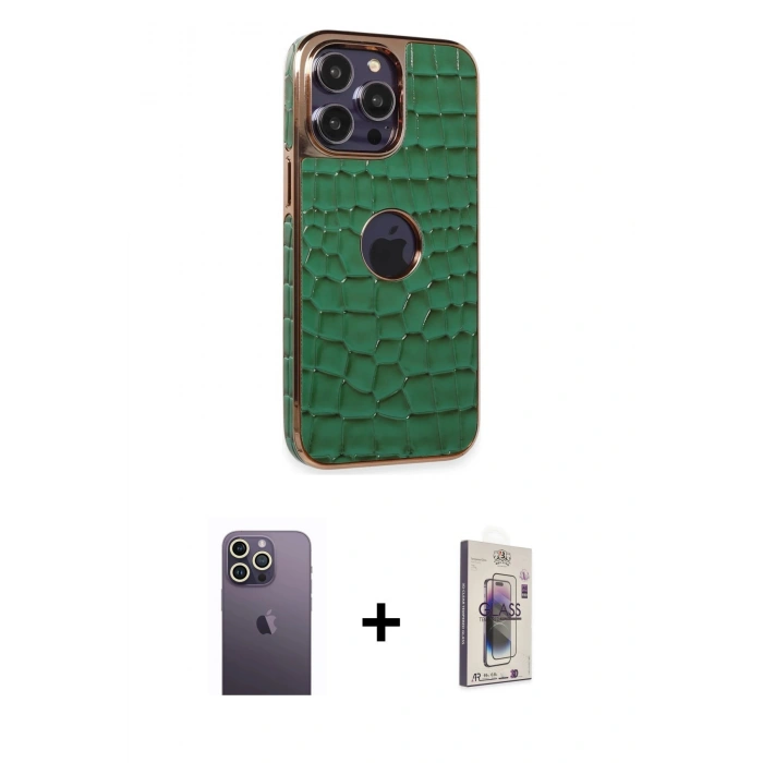 MARSİLYAN™- iPhone 13 Pro Max Kılıf Ufuk Form Prime - Siyah Bilvis 3D Cam Ekran Koruyucu + Neon Fosforlu Kamera Lens - BZ