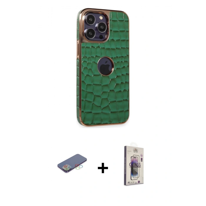 MARSİLYAN™- iPhone 13 Pro Max Kılıf Ufuk Form Prime - Siyah Bilvis 3D Cam Ekran Koruyucu + Renkli Kamera Lens Koruma Cam - MI