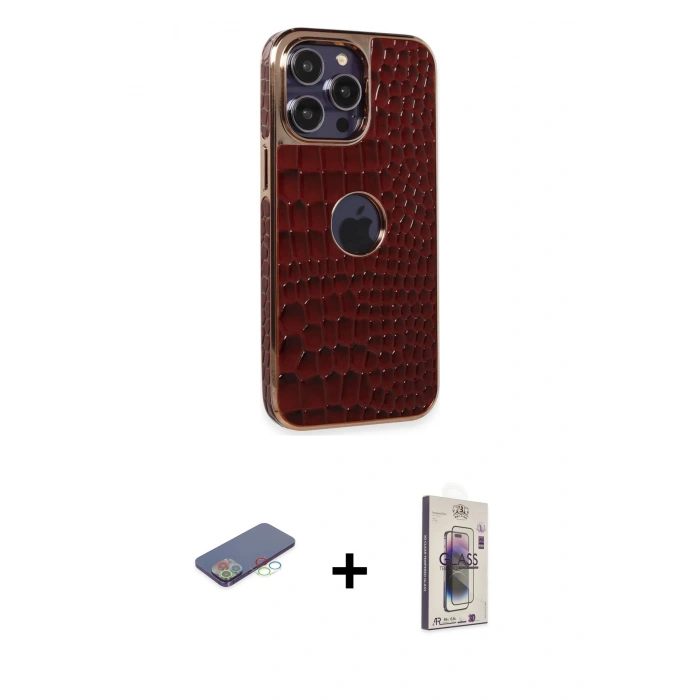MARSİLYAN™- iPhone 13 Pro Max Kılıf Ufuk Form Prime - Siyah Bilvis 3D Cam Ekran Koruyucu + Renkli Kamera Lens Koruma Cam - MI