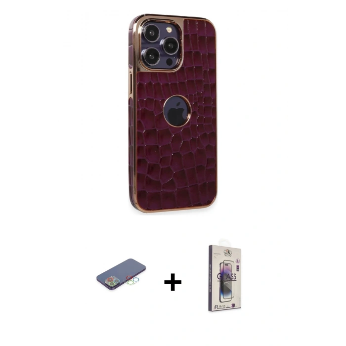 MARSİLYAN™- iPhone 13 Pro Max Kılıf Ufuk Form Prime - Siyah Bilvis 3D Cam Ekran Koruyucu + Renkli Kamera Lens Koruma Cam - MI