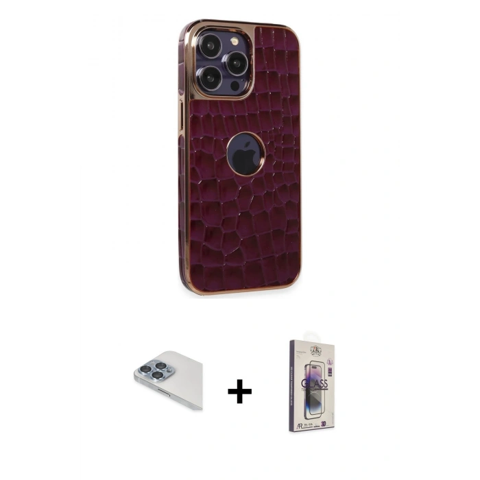 MARSİLYAN™- iPhone 13 Pro Max Kılıf Ufuk Form Prime - Siyah Bilvis 3D Cam Ekran Koruyucu + Pers Alüminyum Kamera Lens - SABE