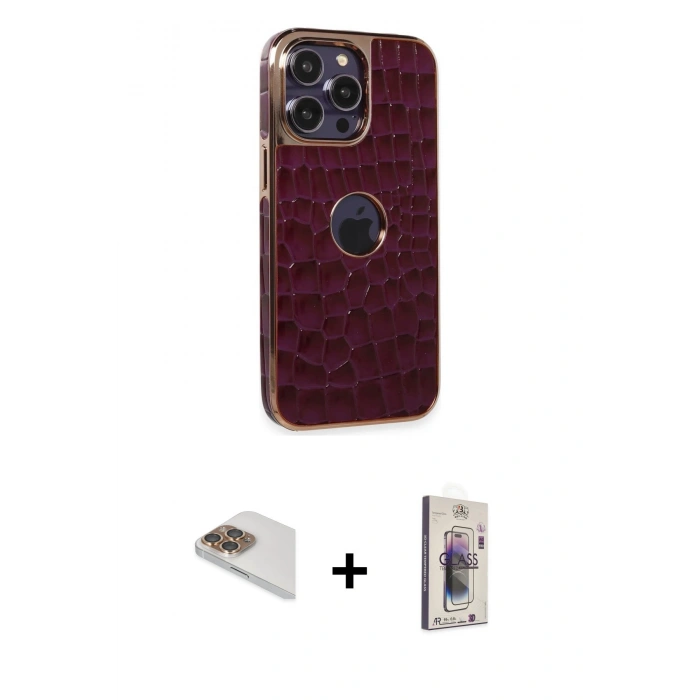 MARSİLYAN™- iPhone 13 Pro Max Kılıf Ufuk Form Prime - Siyah Bilvis 3D Cam Ekran Koruyucu + Pers Alüminyum Kamera Lens - GD