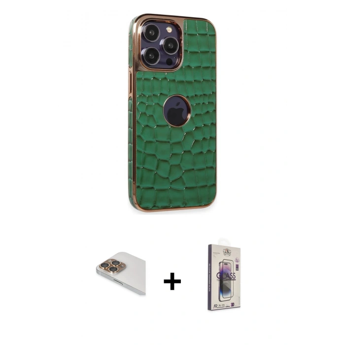MARSİLYAN™- iPhone 13 Pro Max Kılıf Ufuk Form Prime - Siyah Bilvis 3D Cam Ekran Koruyucu + Pers Alüminyum Kamera Lens - GD
