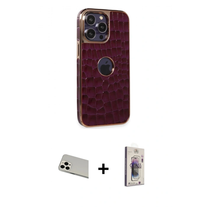 MARSİLYAN™- iPhone 13 Pro Max Kılıf Ufuk Form Prime - Siyah Bilvis 3D Cam Ekran Koruyucu + Rainbow Kamera Lens Koruma Cam - BZ