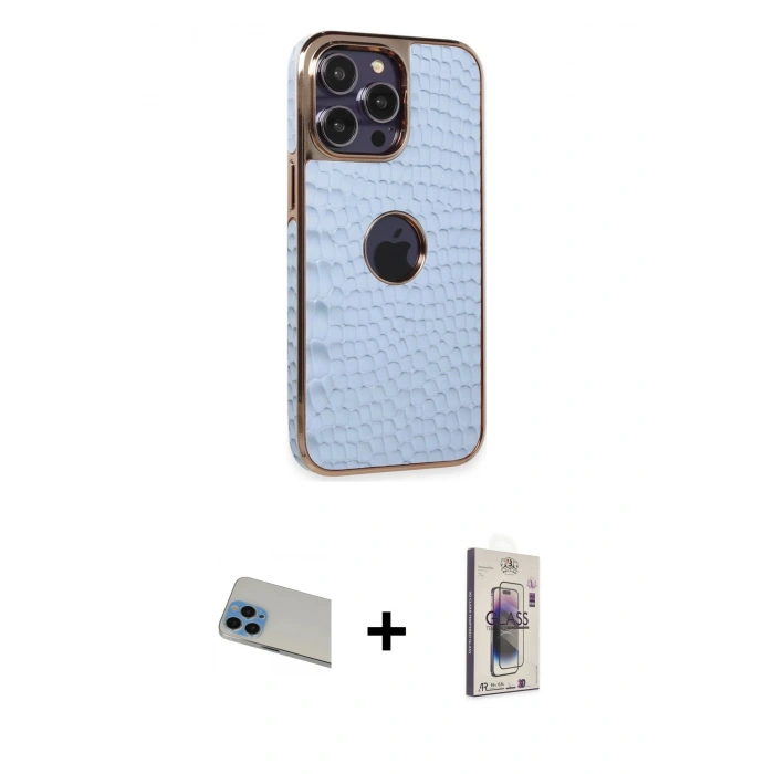 MARSİLYAN™- iPhone 13 Pro Max Kılıf Ufuk Form Prime - Siyah Bilvis 3D Cam Ekran Koruyucu + Rainbow Kamera Lens Koruma Cam - MI