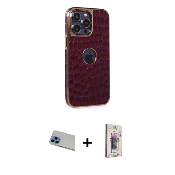 MARSİLYAN™- iPhone 13 Pro Max Kılıf Ufuk Form Prime - Siyah Bilvis 3D Cam Ekran Koruyucu + Rainbow Kamera Lens Koruma Cam - MI