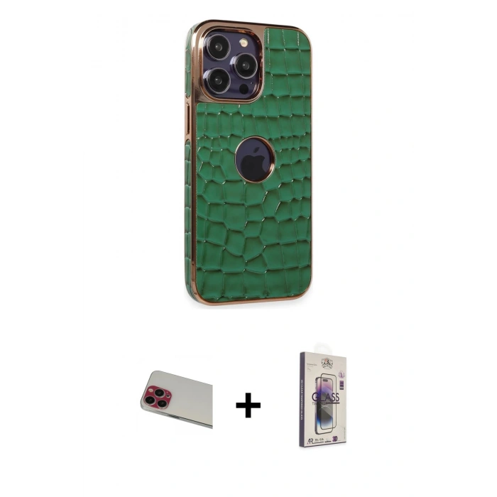 MARSİLYAN™- iPhone 13 Pro Max Kılıf Ufuk Form Prime - Siyah Bilvis 3D Cam Ekran Koruyucu + Rainbow Kamera Lens Koruma Cam - KI