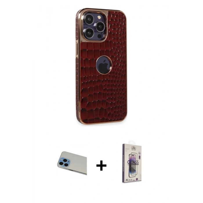 MARSİLYAN™- iPhone 13 Pro Max Kılıf Ufuk Form Prime - Siyah Bilvis 3D Cam Ekran Koruyucu + Rainbow Kamera Lens Koruma Cam - MI