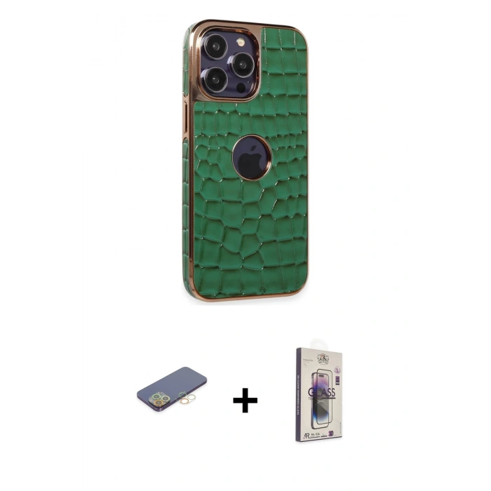 MARSİLYAN™- iPhone 13 Pro Max Kılıf Ufuk Form Prime - Siyah Bilvis 3D Cam Ekran Koruyucu + Renkli Kamera Lens Koruma Cam - SI