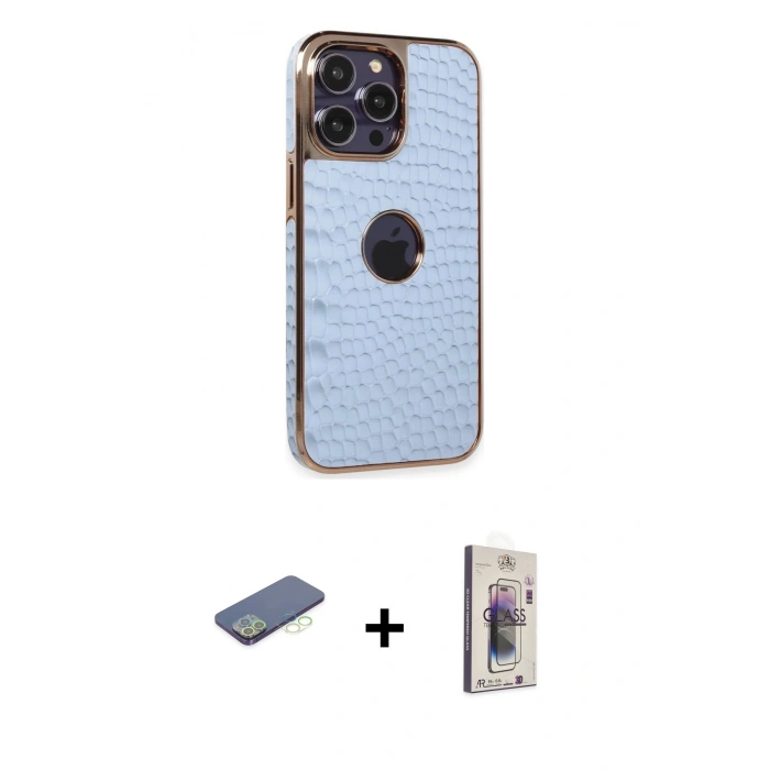 MARSİLYAN™- iPhone 13 Pro Max Kılıf Ufuk Form Prime - Siyah Bilvis 3D Cam Ekran Koruyucu + Renkli Kamera Lens Koruma Cam - YL
