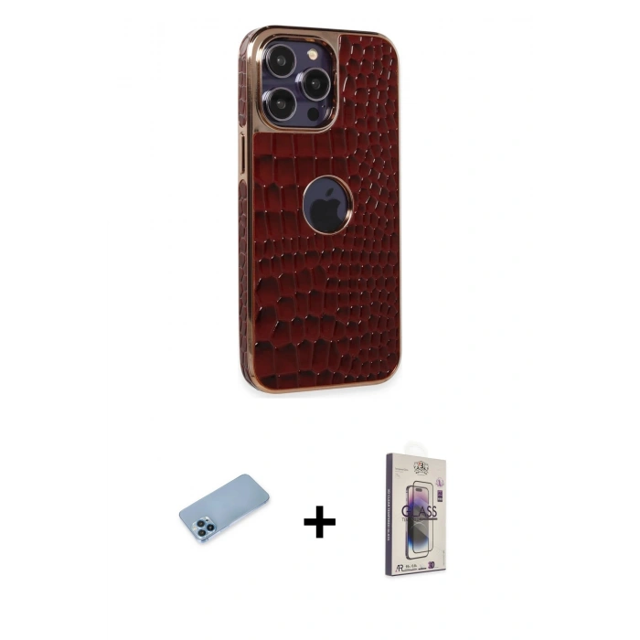 MARSİLYAN™- iPhone 13 Pro Max Kılıf Ufuk Form Prime - Siyah Bilvis 3D Cam Ekran Koruyucu + Shine Kamera Lens Koruma Cam - MI