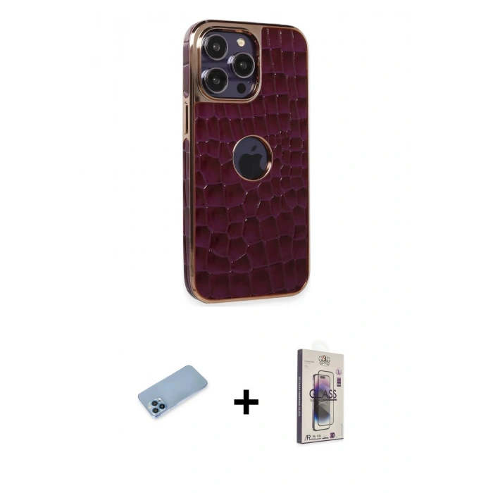 MARSİLYAN™- iPhone 13 Pro Max Kılıf Ufuk Form Prime - Siyah Bilvis 3D Cam Ekran Koruyucu + Shine Kamera Lens Koruma Cam - MI