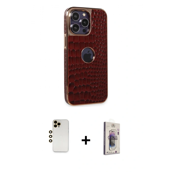 MARSİLYAN™- iPhone 13 Pro Max Kılıf Ufuk Form Prime - Siyah Bilvis 3D Cam Ekran Koruyucu + Shine Kamera Lens - GD
