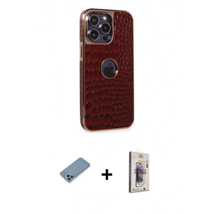 MARSİLYAN™- iPhone 13 Pro Max Kılıf Ufuk Form Prime - Siyah Bilvis 3D Cam Ekran Koruyucu + Shine Kamera Lens Koruma Cam - GI