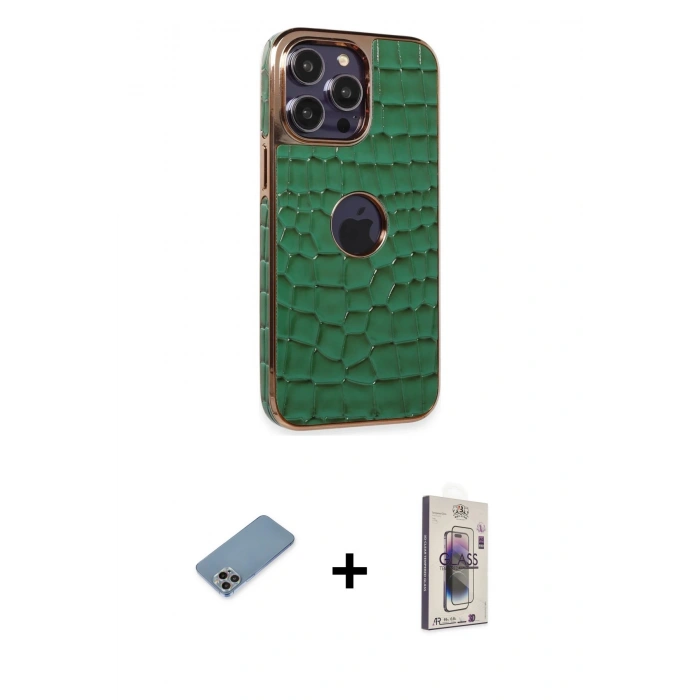 MARSİLYAN™- iPhone 13 Pro Max Kılıf Ufuk Form Prime - Siyah Bilvis 3D Cam Ekran Koruyucu + Shine Kamera Lens Koruma Cam - GI