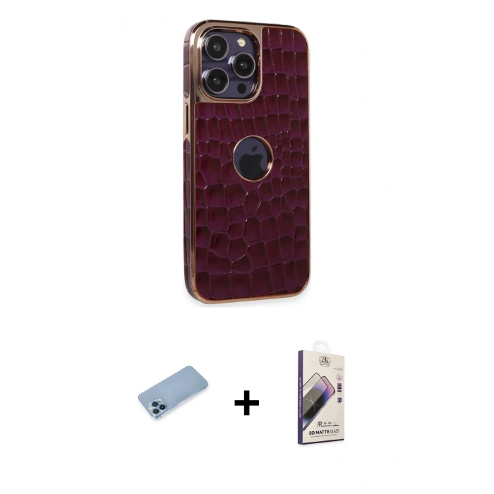 MARSİLYAN™- iPhone 13 Pro Max Kılıf Ufuk Form Prime - Siyah Bilvis 3D Mat Cam Ekran Koruyucu + Shine Kamera Lens Koruma Cam - MI