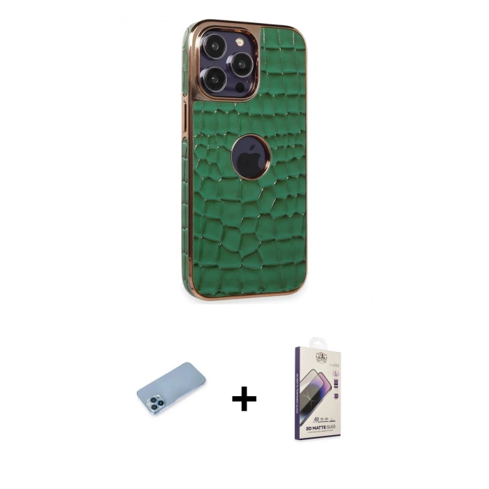 MARSİLYAN™- iPhone 13 Pro Max Kılıf Ufuk Form Prime - Siyah Bilvis 3D Mat Cam Ekran Koruyucu + Shine Kamera Lens Koruma Cam - MI