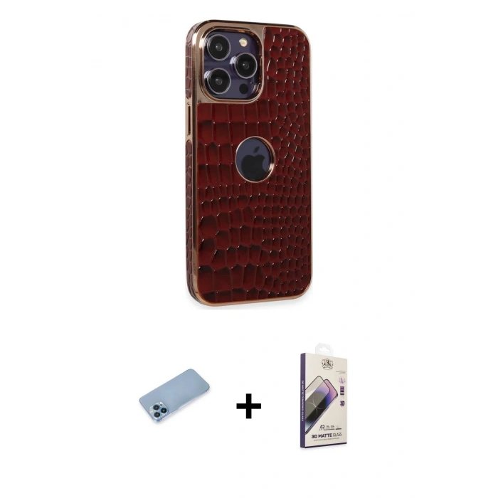 MARSİLYAN™- iPhone 13 Pro Max Kılıf Ufuk Form Prime - Siyah Bilvis 3D Mat Cam Ekran Koruyucu + Shine Kamera Lens Koruma Cam - MI