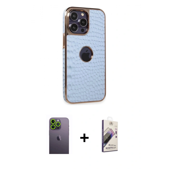 MARSİLYAN™- iPhone 13 Pro Max Kılıf Ufuk Form Prime - Siyah Bilvis 3D Mat Cam Ekran Koruyucu + Neon Fosforlu Kamera Lens - YL